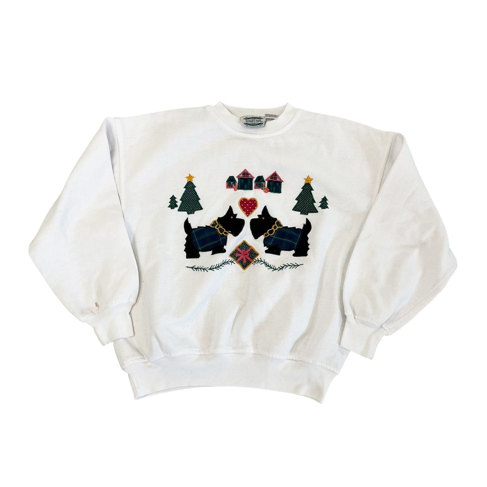 Vintage 90s Separate Issue Scottie Dog Christmas Sweatshirt Grandmacore SMALL